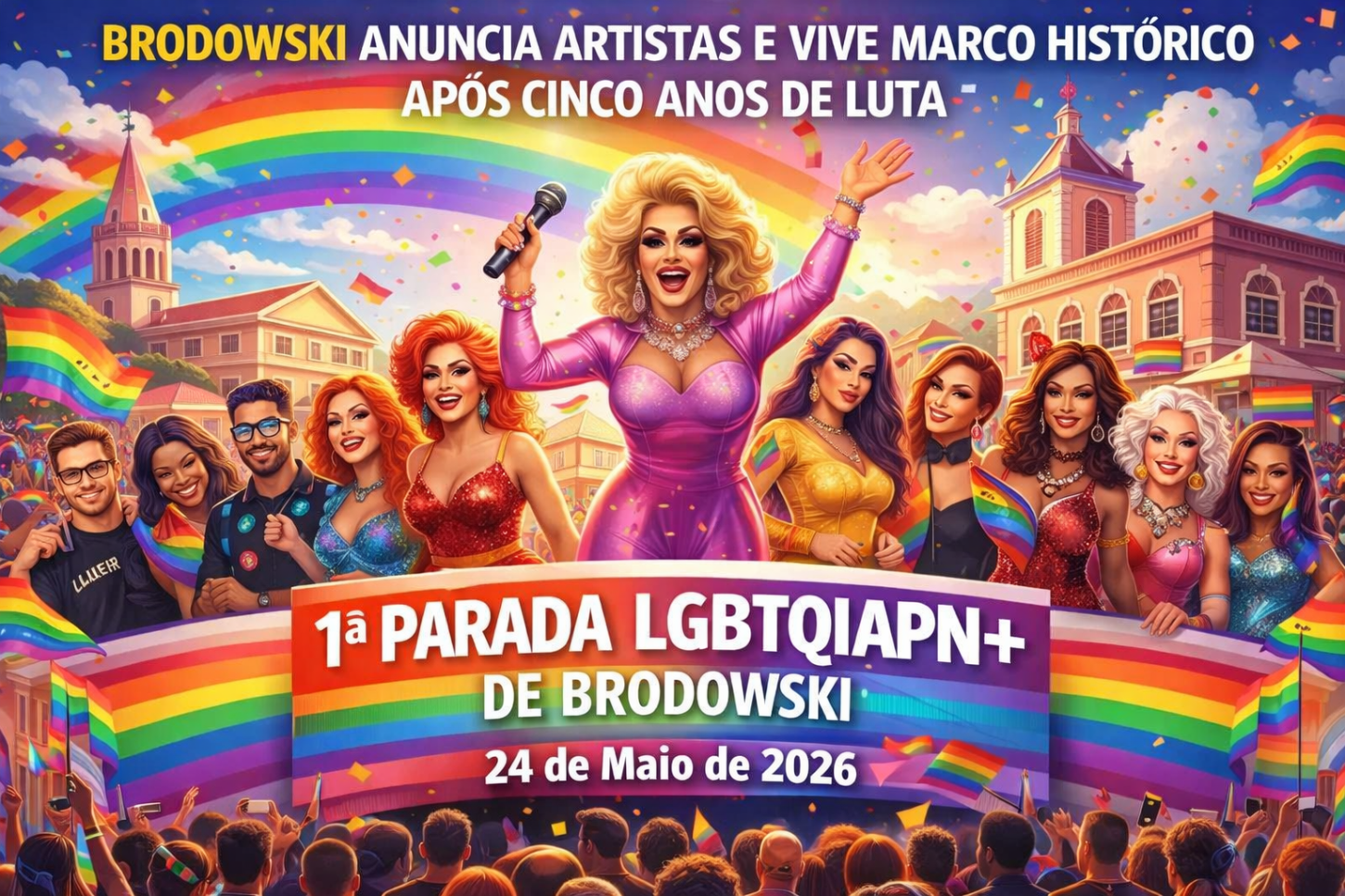 Brodowski anuncia artistas da 1ª Parada LGBTQIAPN+ e vive marco histórico após cinco anos de luta