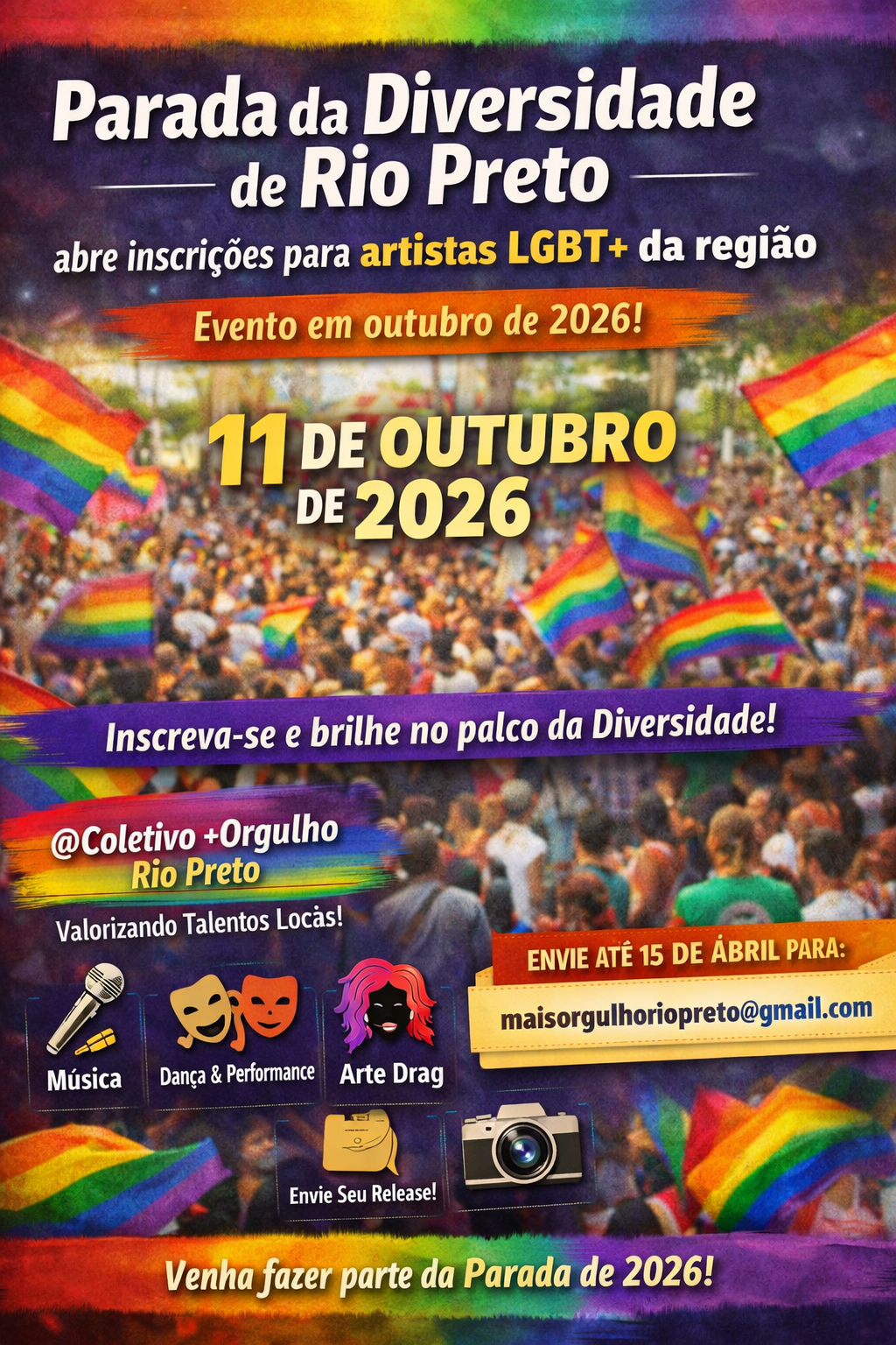Parada da Diversidade de Rio Preto abre inscrições para artistas LGBT+ da região