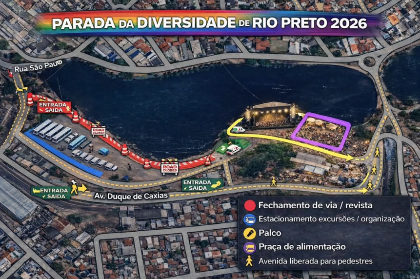 Mapa oficial – Parada da Diversidade de Rio Preto 2026
