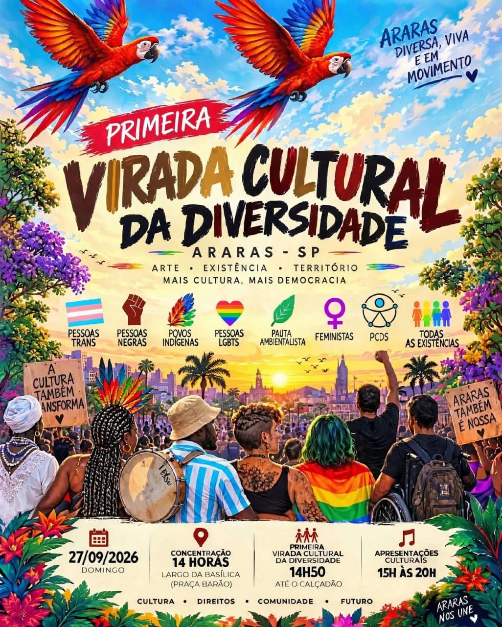 A primeira edição da Virada Cultural LGBTQIAPN+ de Araras rola hoje com uma programação imperdível!