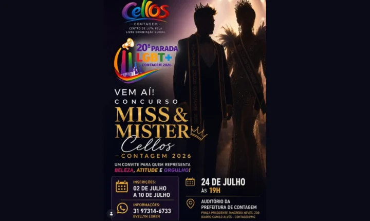 Concurso Miss & Mister Cellos Contagem 2026 abre inscrições e promete celebrar a diversidade durante a 20ª Parada LGBT+