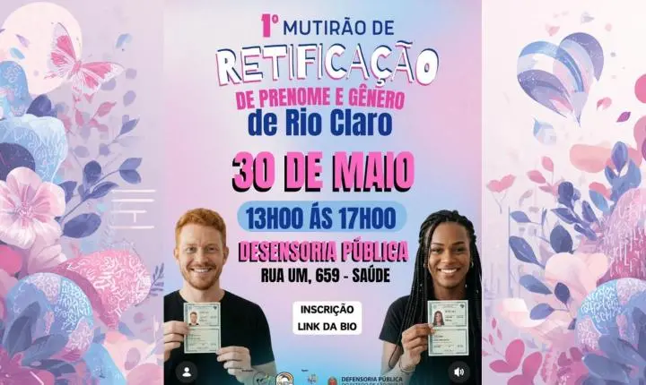 Rio Claro recebe 1º Mutirão de Retificação de Prenome e Gênero para população trans e travesti